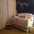 Nursery Decor Baby Enthralling Nursery Decor Ideas For Baby Girl Involving Black Center Wall With White Branch Decal And Ruffled Curtain Decoration Lovely Nursery Decor Ideas With Secured Bedroom Appliances
