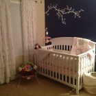 Nursery Decor Baby Enthralling Nursery Decor Ideas For Baby Girl Involving Black Center Wall With White Branch Decal And Ruffled Curtain Decoration Lovely Nursery Decor Ideas With Secured Bedroom Appliances