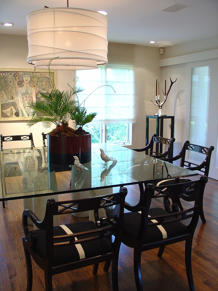 Dining Area Glencoe Exciting Dining Area Design In Glencoe Residence With Glass Top Dining Table And Upholstery Chairs Also White Pendant Kitchens Lovely Steel Kitchen With Photo Frames And Flower Decorations