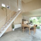 Open Dining With Exciting Open Dining Area Design With Concrete Flooring Applied Solid Wood Table And Chairs At Azuchi House Sumiou Mizumoto Decoration Outstanding Single Family House In Minimalist Wooden Decoration