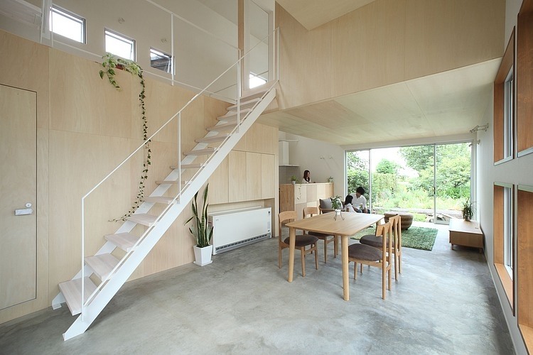 Open Dining With Exciting Open Dining Area Design With Concrete Flooring Applied Solid Wood Table And Chairs At Azuchi House Sumiou Mizumoto Decoration Outstanding Single Family House In Minimalist Wooden Decoration