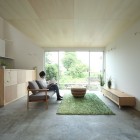 Family Room Woodframe Exquisite Family Room Design With Woodframe Sofa And Green Carpet Area Inside The Azuchi House Sumiou Mizumoto Decoration Outstanding Single Family House In Minimalist Wooden Decoration
