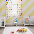 Catching Diagonal White Eye Catching Diagonal Yellow And White Striped Patterned Covering The Center Wall Of Nursery With Best Baby Cribs Kids Room Marvelous Best Baby Cribs Designed In Twins Model For Small Room