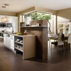 Brown Tinted Twin Fabulous Brown Tinted Kitchen With Twin Modular Pendant Lamp Above Dining Table Connected To Kitchen Island On Tiled Floor Kitchens Various French Kitchen Styles In Pretty Layout