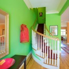 Contemporary Entry What Fabulous Contemporary Entry Room Using What Color Matches With Green Completed White Railing On Wooden Staircase Completed Mural Decoration Chic Home Decorating With Stylish Green Color Combinations