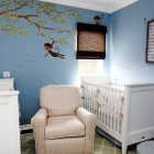 Monkey Themed Nursery Fabulous Monkey Themed Baby Boy Nursery Interior Idea Painted In Blue With White Mini Crib Bedding And Dresser Kids Room Astonishing Mini Crib Bedding Designed In Minimalist Model For Mansion