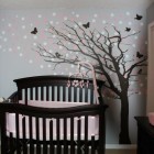 Light Grey Decor Fancy Light Grey Painted Nursery Decor Ideas For Girl Involving Black Crib To Match Tree Decal With Pink Flowers Decoration Lovely Nursery Decor Ideas With Secured Bedroom Appliances