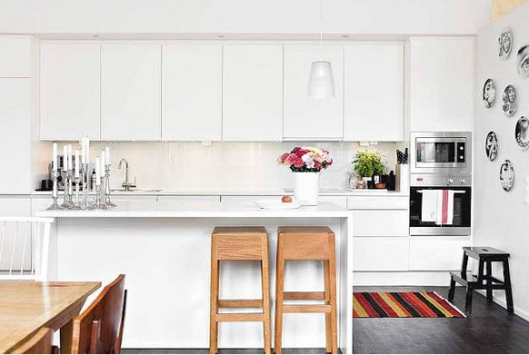 White Room Mixed Fantastic White Room Decoration Beautifully Mixed With Modern Kitchen Bar And Colorful Carpet And Artistic Accessories On White Wall Kitchens Fabulous White Kitchen Design In Cleanness And Fashionable Decoration