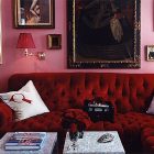 Red Sofa Ruby Fascinating Red Sofa In The Ruby Red Living Room With Small Tables And Artistic Paintings On The Wall Decoration Shining Room Painting Ideas With Jewel Vibrant Colors