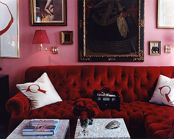 Red Sofa Ruby Fascinating Red Sofa In The Ruby Red Living Room With Small Tables And Artistic Paintings On The Wall Decoration Shining Room Painting Ideas With Jewel Vibrant Colors