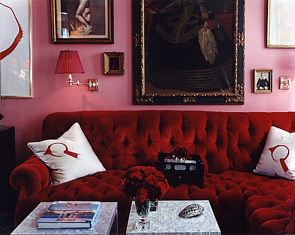 Red Sofa Ruby Fascinating Red Sofa In The Ruby Red Living Room With Small Tables And Artistic Paintings On The Wall Decoration  Shining Room Painting Ideas With Jewel Vibrant Colors