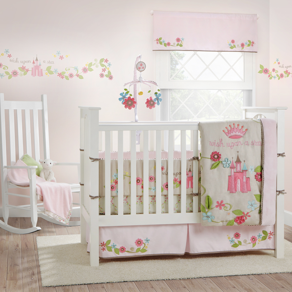 Baby Girl Completed Feminine Baby Girl Crib Bedding Completed With Pink Floral Patterned Bedspread And Decal To Beautify The Wall Kids Room Stunning Baby Girl Crib Bedding Designed In Magenta Color Interior