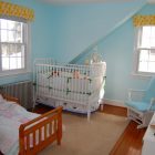Baby Blue Baby Fresh Baby Blue Painted Home Baby Nursery Furnished With Iron White Crib Placed Next To Toddler Bed Frame Kids Room Lavish White Crib Designed In Contemporary Style For Main Furniture