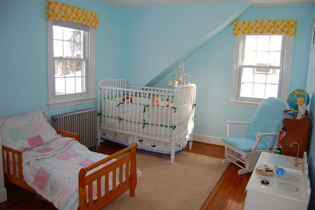 Baby Blue Baby Fresh Baby Blue Painted Home Baby Nursery Furnished With Iron White Crib Placed Next To Toddler Bed Frame Kids Room Lavish White Crib Designed In Contemporary Style For Main Furniture