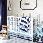 Baby Blue Striped Fresh Baby Blue And Navy Striped Crib Sheet To Cover White Painted Crib For Baby Camden With Mini Furniture Kids Room Astonishing Crib Sheet For Baby In Small Minimalist Room