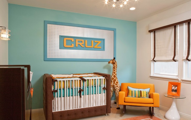 Blue Painted Of Fresh Blue Painted Center Wall Of Baby Nursery Hitting Other White Painted Wall Sides And Brown Custom Crib Bedding Kids Room  Eye Catching Custom Crib Bedding In Minimalist And Colorful Scheme