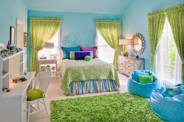 Blue And Cool Fresh Blue And Green Painted Cool Rooms For Girls Interior Enhanced With Green Fur Rug And Foamy Blue Chairs Bedroom  30 Creative And Colorful Teenage Bedroom Ideas For Beautiful Girls