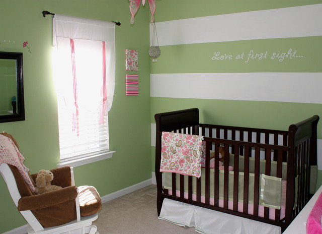 Green And Center Fresh Green And White Striped Center Wall With Quote Hitting Dark Black Painted Crib To Enhance Baby Crib Sets Kids Room  Classy Baby Crib Sets For Contemporary And Eclectic Interior Design