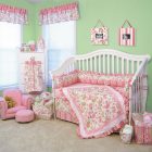 Light Green Nursery Fresh Light Green Painted Baby Nursery Furnished With White Baby Girl Crib Bedding With Curve And Covered By Pink Linen Kids Room Stunning Baby Girl Crib Bedding Designed In Magenta Color Interior