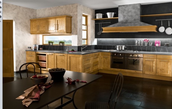 Kitchen With Island Gorgeous Kitchen With Wooden Kitchen Island And Cabinets Installed On Wood Glossy Floor Involved Dining Table And Chairs Kitchens Various French Kitchen Styles In Pretty Layout