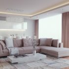 Crystal Chandelier Light Glamorous Crystal Chandelier And LED Light Sectional Sofa Marble Coffee Table Rectangular Dining Table And Minimalist Cabinet Project Design Caliman Eduard Living Room Luxury Living Room In Elegant Contemporary Style