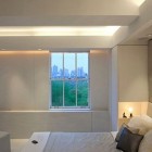 Walls With Metal Glass Walls With White Painted Metal Window Frames In Bedroom Walls Of Contemporary Apartment With LED Mood Lighting Decoration Perfect Black And White Room Design Combined With LED Lighting