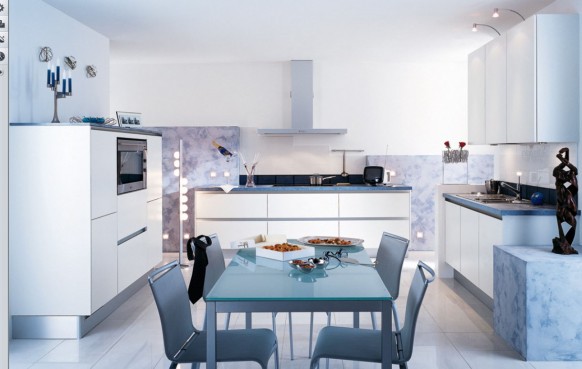 White Kitchen Table Glossy White Kitchen Completed Dining Table And Chairs Between Kitchen Cabinets And Island Involved Candle Holder On Cabinets Kitchens Various French Kitchen Styles In Pretty Layout