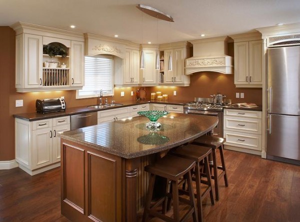 Wooden Kitchen Kitchen Gorgeous Wooden Kitchen Island In Kitchen Floor Plans With Marble Countertop With Luxury Furniture In Beige Wooden Material Kitchens  12 Elegant Kitchen Floor Plans To Strengthen The Lovely Kitchen Character