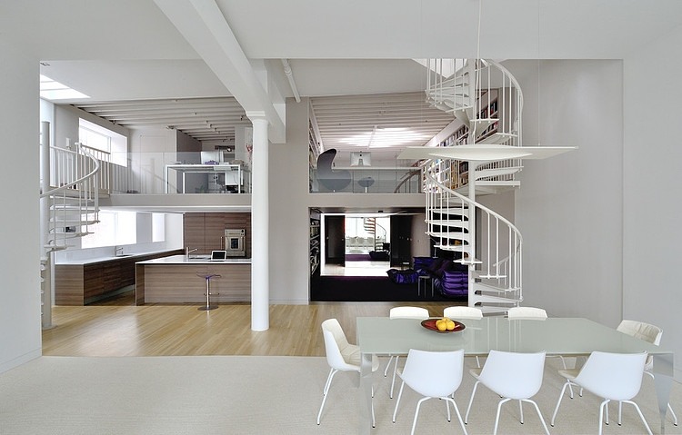 Broadway Duplex Hotson Imposing Broadway Duplex Loft David Hotson Architect Formal Dining Room With White Table And Chairs Apartments Magnificent Duplex Loft Interior With Minimalist Furniture