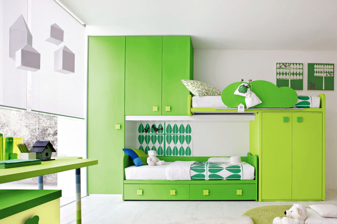 White And Room Imposing White And Green Kids Room Idea For Boys And Girls Brightened By Floor To Ceiling Transparent Blinded Wall Kids Room Creative Kids Playroom Design Ideas In Beautiful Themes