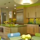 Eclectic Kitchen Color Interesting Eclectic Kitchen Completed What Color Matches With Green Applied On Island And Dining Chairs With Glass Dining Table Decoration Chic Home Decorating With Stylish Green Color Combinations