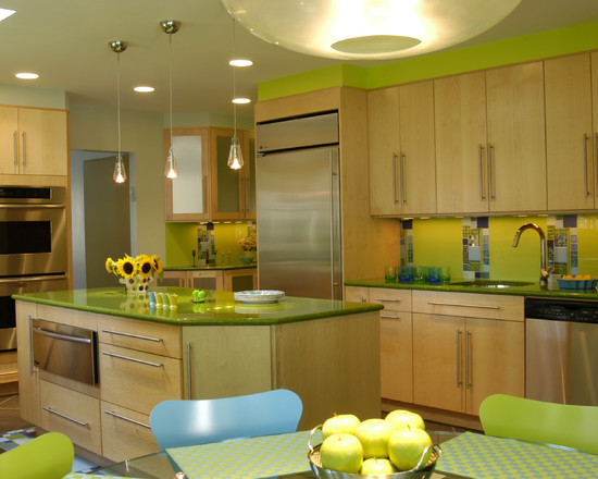 Eclectic Kitchen Color Interesting Eclectic Kitchen Completed What Color Matches With Green Applied On Island And Dining Chairs With Glass Dining Table Decoration Chic Home Decorating With Stylish Green Color Combinations