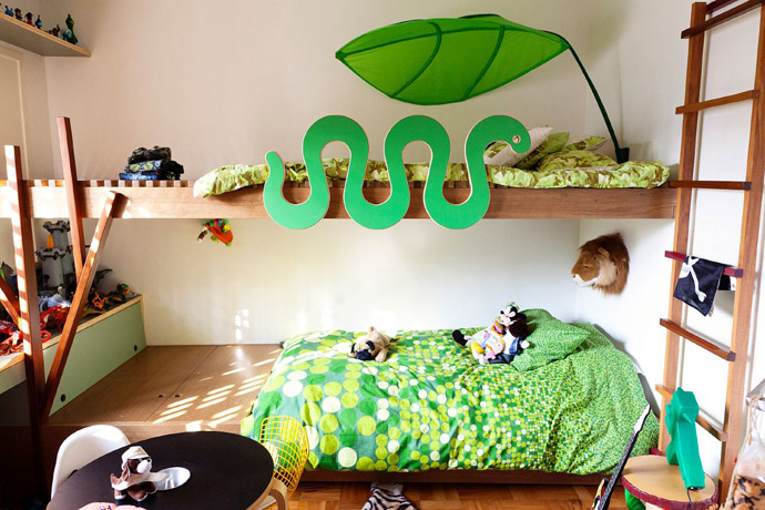 Forest Themed Room Interesting Forest Themed Green Kids Room Integrating Unique Bunk Bed With Ladder Rack For Clothes With Toy Shelf Kids Room  Creative Kids Playroom Design Ideas In Beautiful Themes