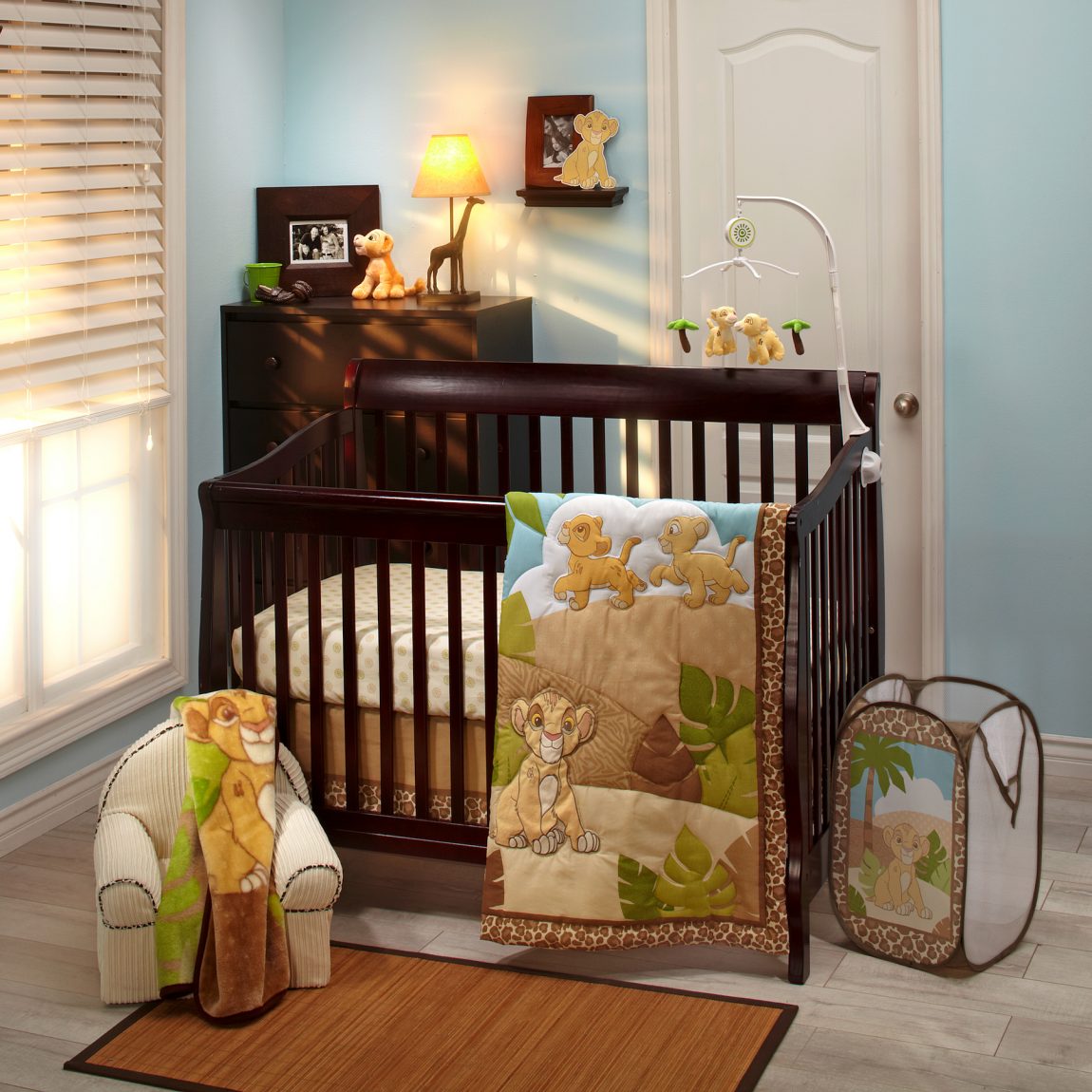 Lion King Nursery Legendary Lion King Themed Baby Nursery For Boy Furnished With Dark Brown Wooden Mini Crib Bedding Decoration  Astonishing Mini Crib Bedding Designed In Minimalist Model For Mansion