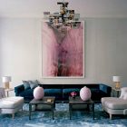 Sapphire Blue The Long Sapphire Blue Couch In The Gorgeous Living Room With Contemporary Lamp And White Sofas Near Dark Tables Decoration Shining Room Painting Ideas With Jewel Vibrant Colors