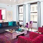 Jewel Toned Room Lovely Jewel Toned Apartment Living Room With Long Grey Sofa And Mirrored Coffee Table Near Pink Chairs Decoration Shining Room Painting Ideas With Jewel Vibrant Colors