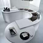 White On With Luxurious White On Modular Countertop With Circular Kitchen Which Located In The Center With Sophisticated Appliances Kitchens Fabulous White Kitchen Design In Cleanness And Fashionable Decoration