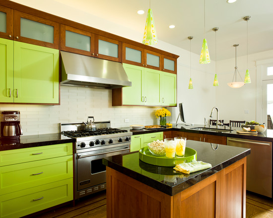 Eclectic Kitchen Color Mesmerizing Eclectic Kitchen With What Color Matches With Green On Storage And Hanging Lamp Involved Glossy Kitchen Island Decoration  Chic Home Decorating With Stylish Green Color Combinations