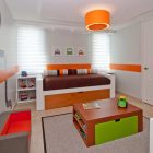 Chat Room Decorated Minimalist Chat Room For Kids Decorated With Transportation And Abstract Mural In Orange And Grey Scheme Kids Room Engaging Chat Room For Kids Activities And Decorations Ideas