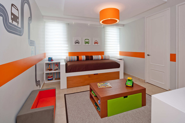 Chat Room Decorated Minimalist Chat Room For Kids Decorated With Transportation And Abstract Mural In Orange And Grey Scheme Kids Room Engaging Chat Room For Kids Activities And Decorations Ideas