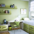 Green Kids Boys Minimalist Green Kids Room For Boys Furnished With Versatile Bed With Drawers Patented Desk And File Cabinet Kids Room Creative Kids Playroom Design Ideas In Beautiful Themes