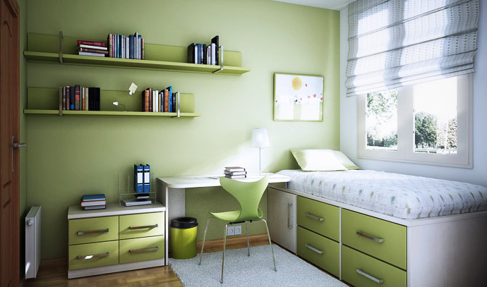 Green Kids Boys Minimalist Green Kids Room For Boys Furnished With Versatile Bed With Drawers Patented Desk And File Cabinet Kids Room Creative Kids Playroom Design Ideas In Beautiful Themes