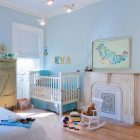 Kids Bedroom Baby Modern Kids Bedroom Idea With Baby Crib Sets Completed By Blue And White Skirt To Match Blue Painted Wall Kids Room Classy Baby Crib Sets For Contemporary And Eclectic Interior Design