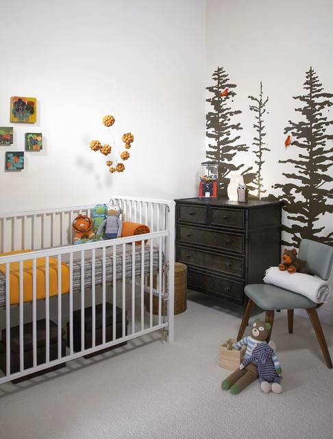 Kids Nursery Wrought Modern Kids Nursery Idea Involving Wrought Iron White Crib In White With Greenery Decals On The Center Wall Kids Room Lavish White Crib Designed In Contemporary Style For Main Furniture