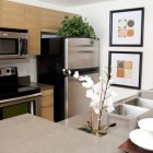 Kitchen In Apartment Modern Kitchen In The Dwellatvue Apartment With Long Island And Wooden Drawers Under The White Ceiling Decoration Amazing Elegant Dwelling For Fantastic Modern Home Tour