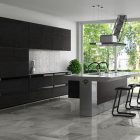 Kitchen With Leone Modern Kitchen With Stylish INO Leone Collection And Dark Cabinets Near Grey Backsplash On Grey Tile Floor Kitchens Fresh Kitchen Design In New Elegant Modern Concepts