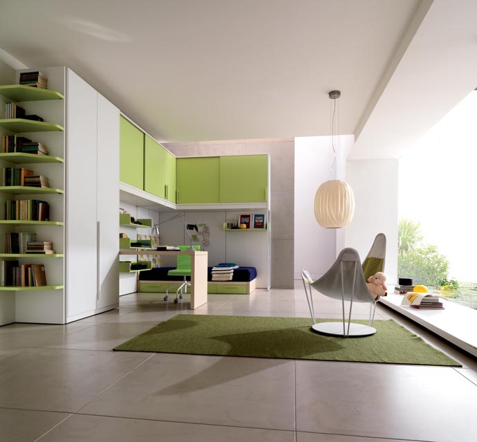 White And Room Modern White And Green Kids Room Idea Maximized With Floor To Ceiling Cabinet Wardrobe And Bedding And Desk Kids Room Creative Kids Playroom Design Ideas In Beautiful Themes