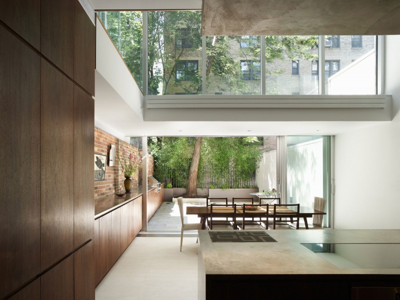 Green Trees The Natural Green Trees View Near The Urban House NYC Dining Room With Wooden Table And Wooden Chairs Architecture Elegant Townhouse Designed Into A Contemporary Urban Home Style