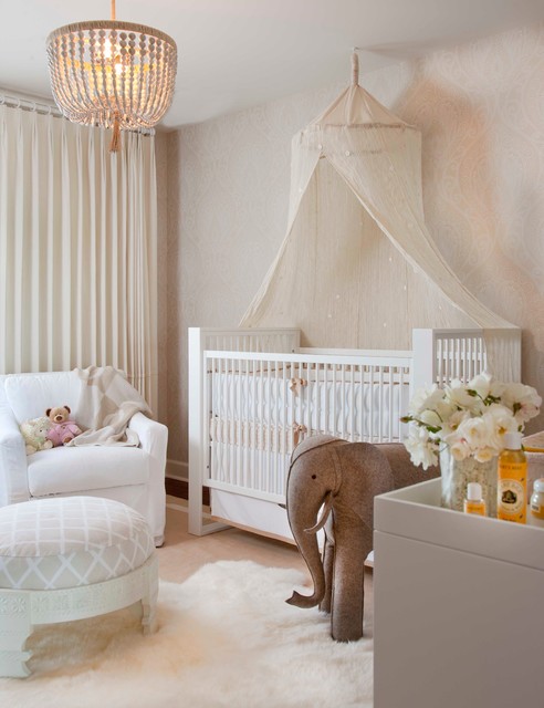 Nursery Decor In Neutral Nursery Decor Ideas Painted In Ivory Scheme Balanced By White To Cover The Crib With Canopy And Lounge Decoration  Lovely Nursery Decor Ideas With Secured Bedroom Appliances