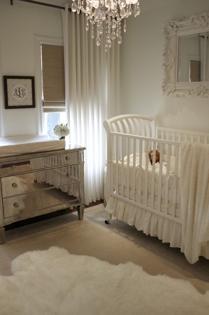 Themed Nursery Enhanced Neutral Themed Nursery Decor Ideas Enhanced With Crystal Chandelier And Framed Mirror And Mirrored Changing Dresser Decoration  Lovely Nursery Decor Ideas With Secured Bedroom Appliances